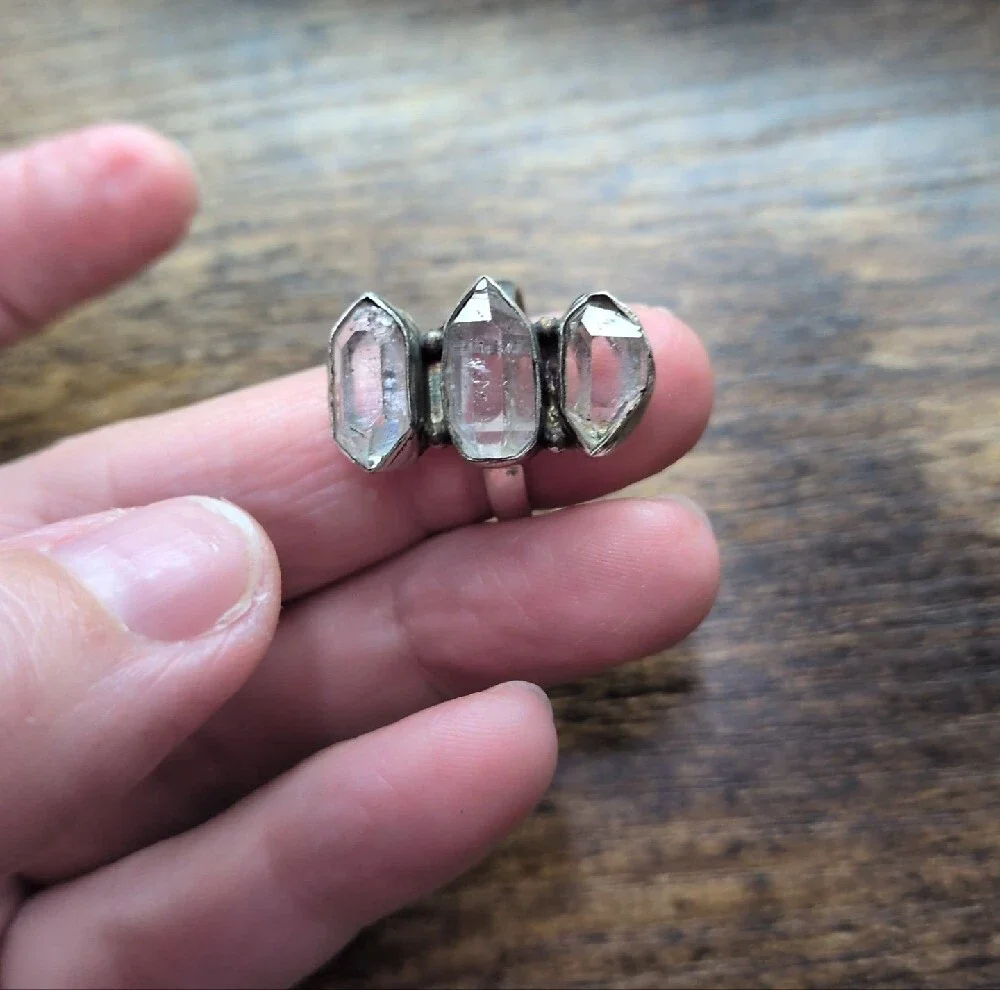 Sterling Silver Triple Raw Cut Herkimar Diamond Ring